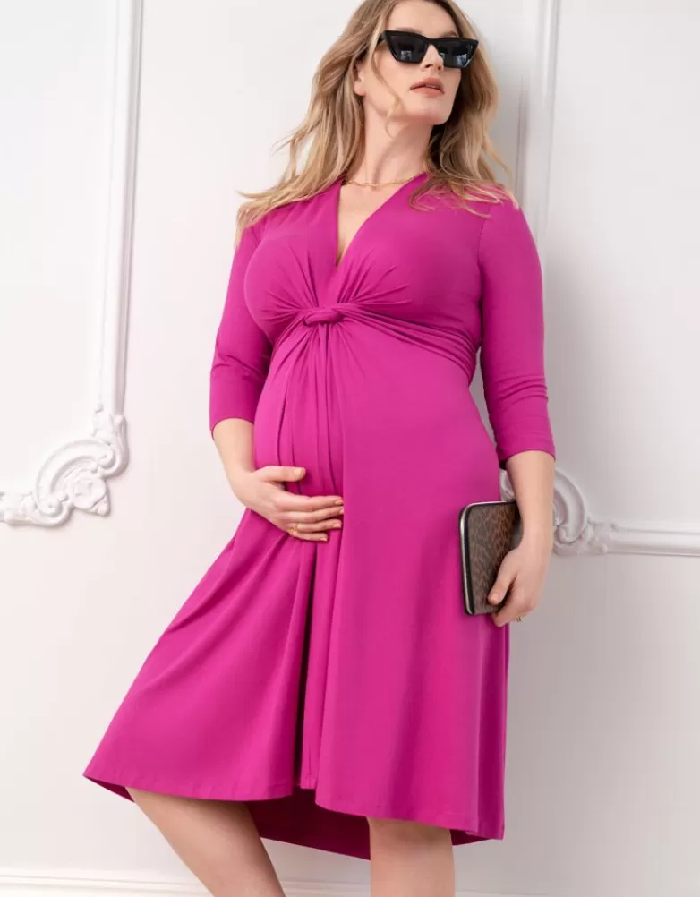 Best Curve fuchsiaroze zwangerschapsjurk met knoopdetail aan de voorkant | Jurken