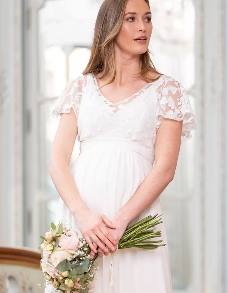 Cheap Ivoorkleurige kanten en zijden chiffon maxi zwangerschaps- en voedingsbruidsjurk Alle Verzorgingskleding | Occasion Dresses