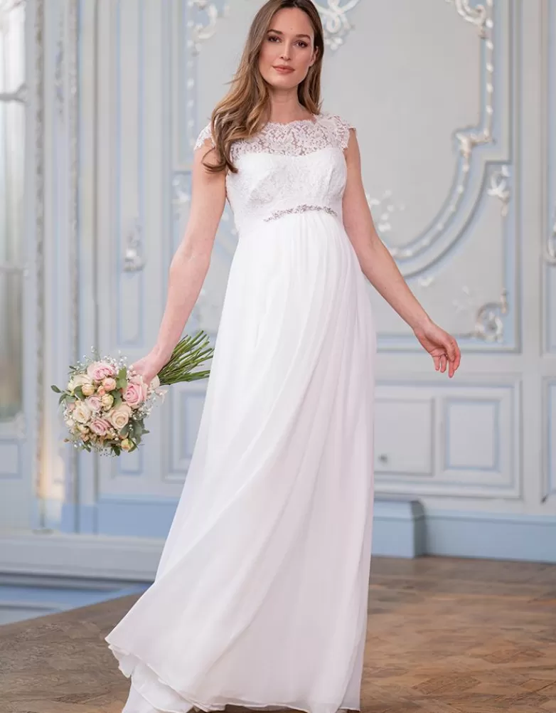 Fashion Ivoorkleurige Positie Trouwjurk van Zijde en Eyelash Kant | Occasion Dresses | Jurken