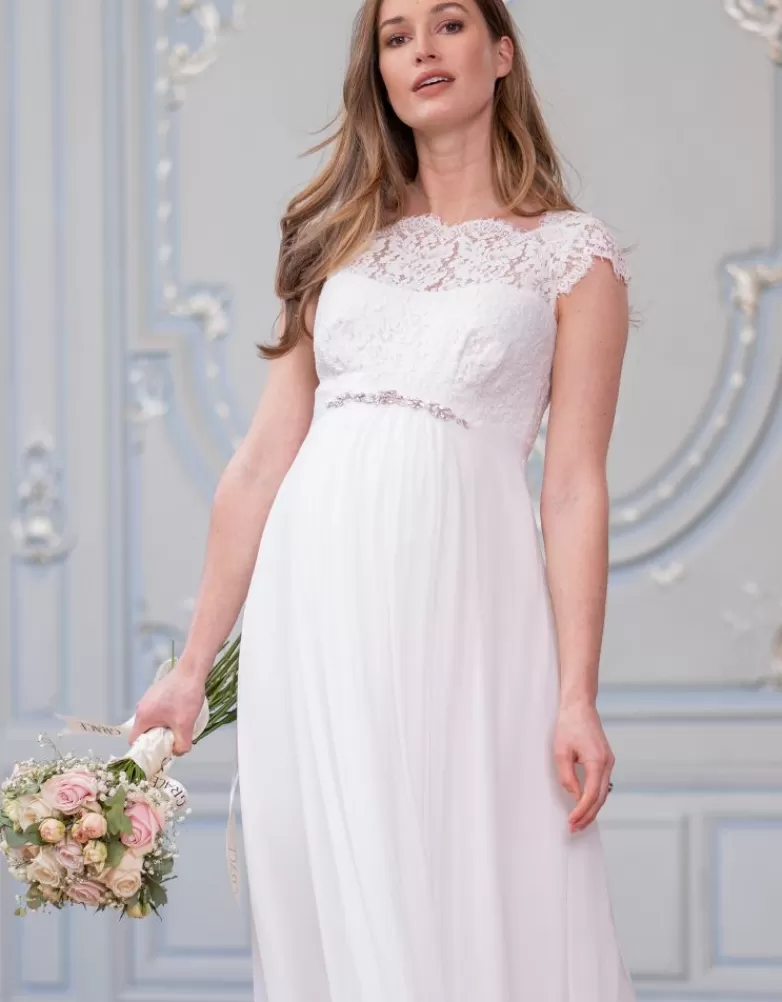 Fashion Ivoorkleurige Positie Trouwjurk van Zijde en Eyelash Kant | Occasion Dresses | Jurken