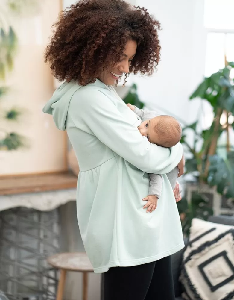 Store Mintgroen moederschap tot verpleging ruches hoodie | Alle Verzorgingskleding | Hoodies & Tops