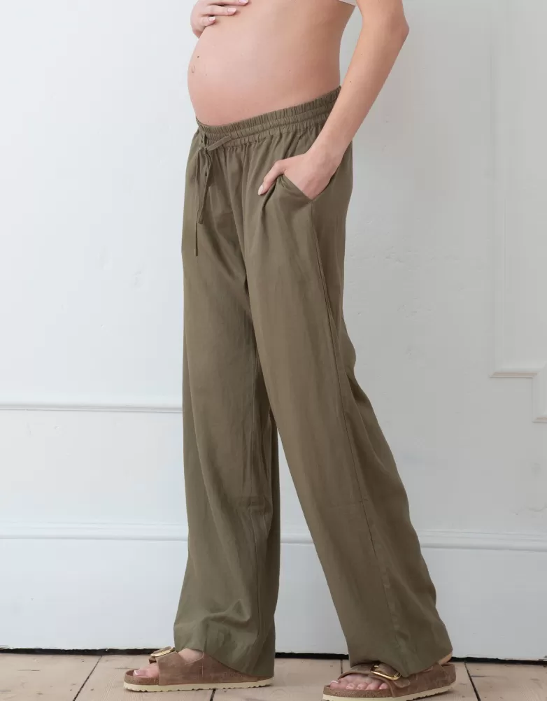 Best Sale Wide-leg zwangerschapsbroek van linnenmix die onder de buikt valt | Broeken en rokken