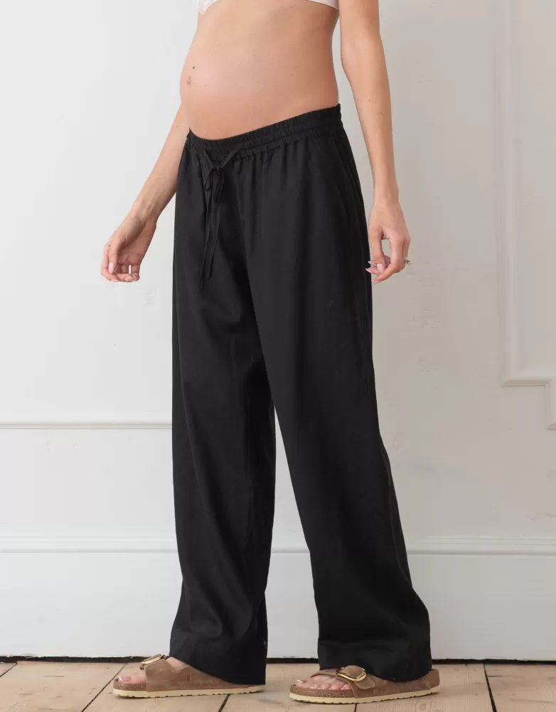 Cheap Wide-leg zwangerschapsbroek van linnenmix die onder de buikt valt | Broeken en rokken