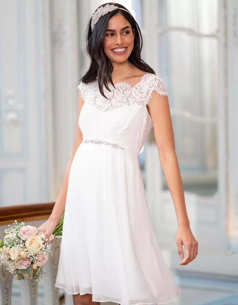 Store Zwangerschapsjurk van ivoor met wimperkant en zijde van chiffon Occasion Dresses | Jurken